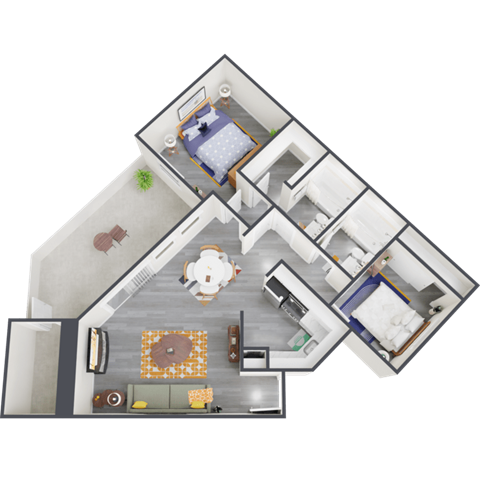 Floor plan for 2 beds, 2 baths, 1079 sqft